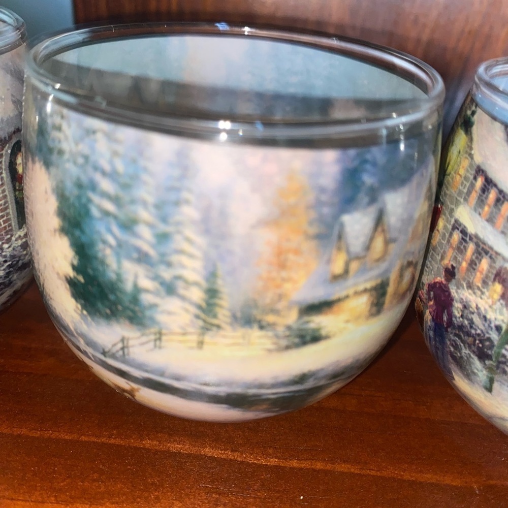 Thomas Kinkade Glade Holiday Village Scene Christmas Votive Candle Holders 4 Set - Picture 6 of 10